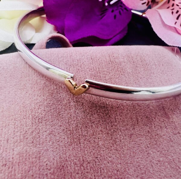 silver bangle with gold heart