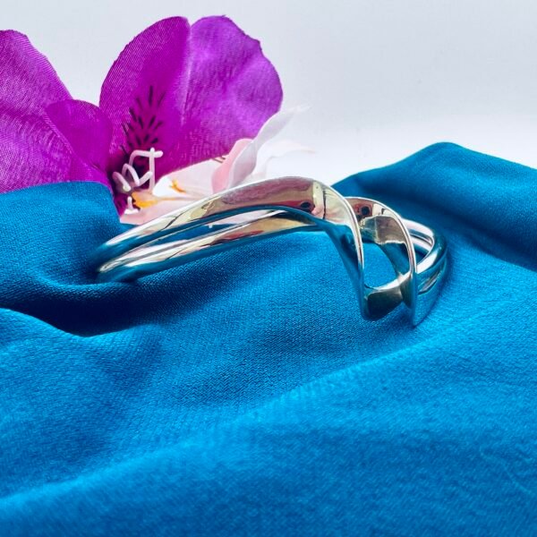 silver cross double wave bangle